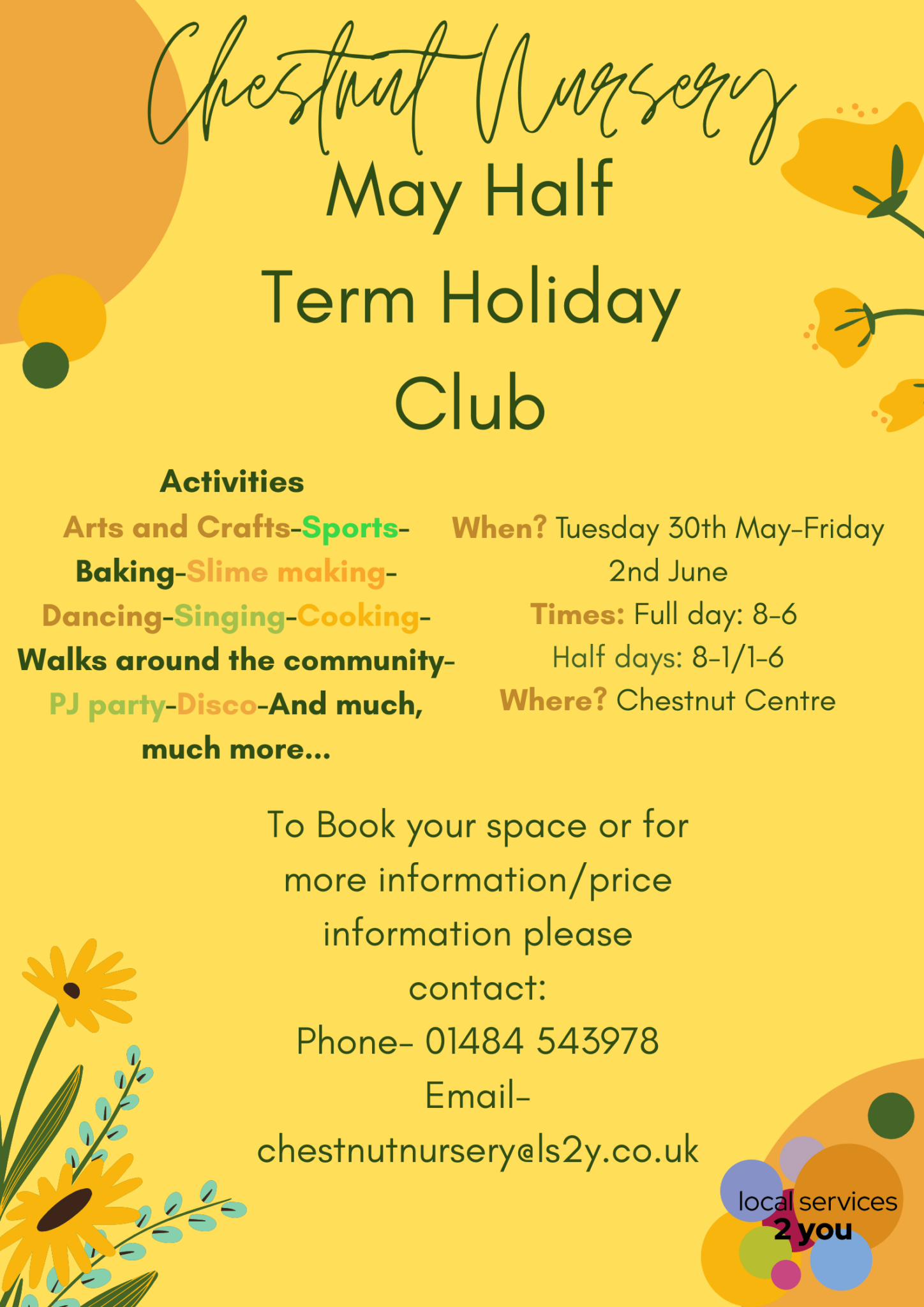 May half term 2023 Holiday club poster Birkby Infant and Nursery School